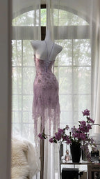 Sexy Purple Lace Tube Top Beaded Earrings Curled Skirt Formal Prom Dresses