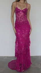 Sexy Red Lace Sequin Long Formal Evening Formal Prom Dresses