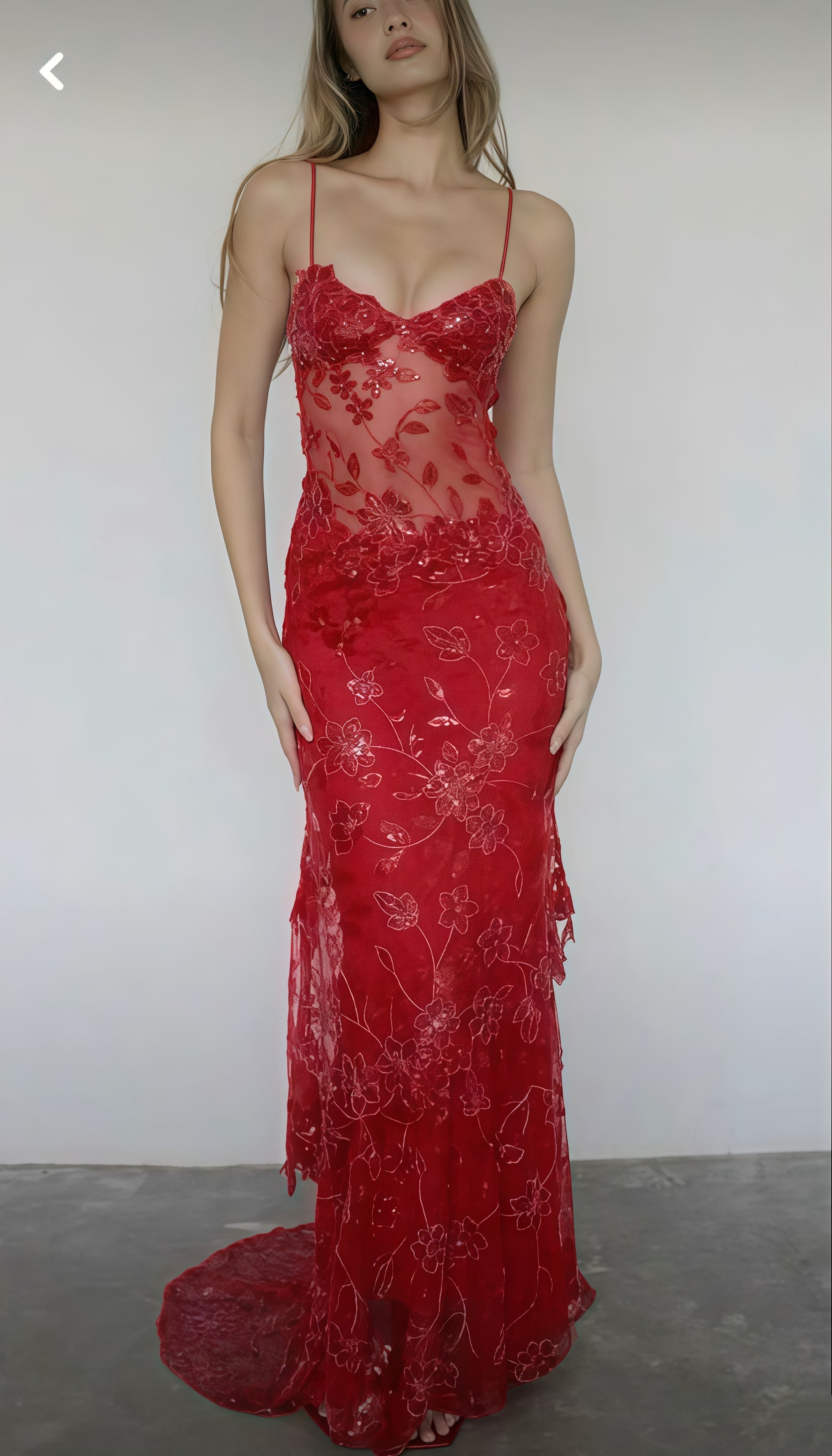 Sexy Red Lace Sequin Long Formal Evening Formal Prom Dresses Secondary image