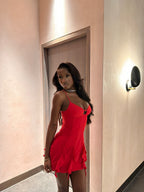 Sexy Red Suspender Ruffled Hip 19Th Homecoming Dresses