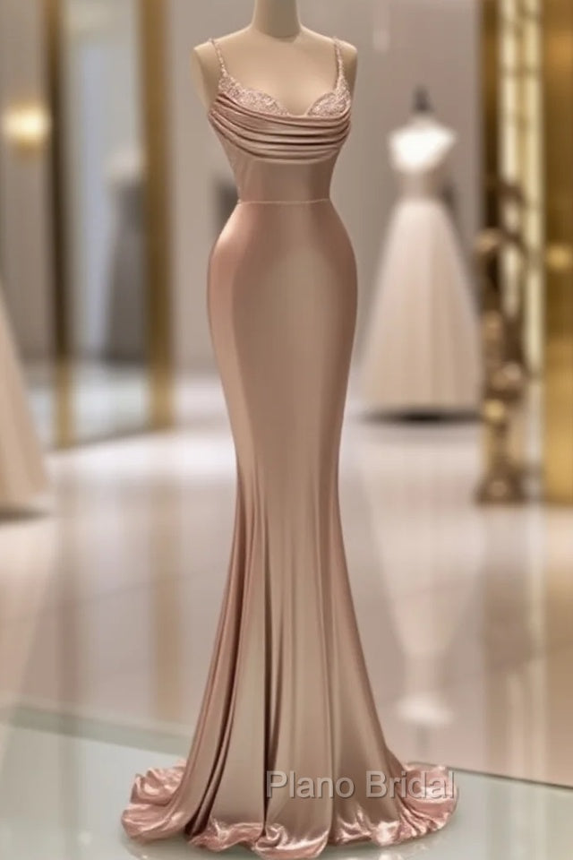Sexy Rose Gold Mermaid Spaghetti Straps Maxi Long Formal Prom Dresses Online