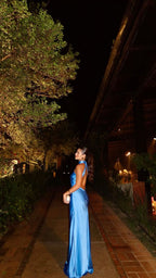 Sexy Sheath Blue Formal Evening Gown Formal Prom Party Dresses