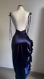 Sexy Sheath Column Spaghetti Straps Navy Blue Backless Satin Formal Prom Dresses