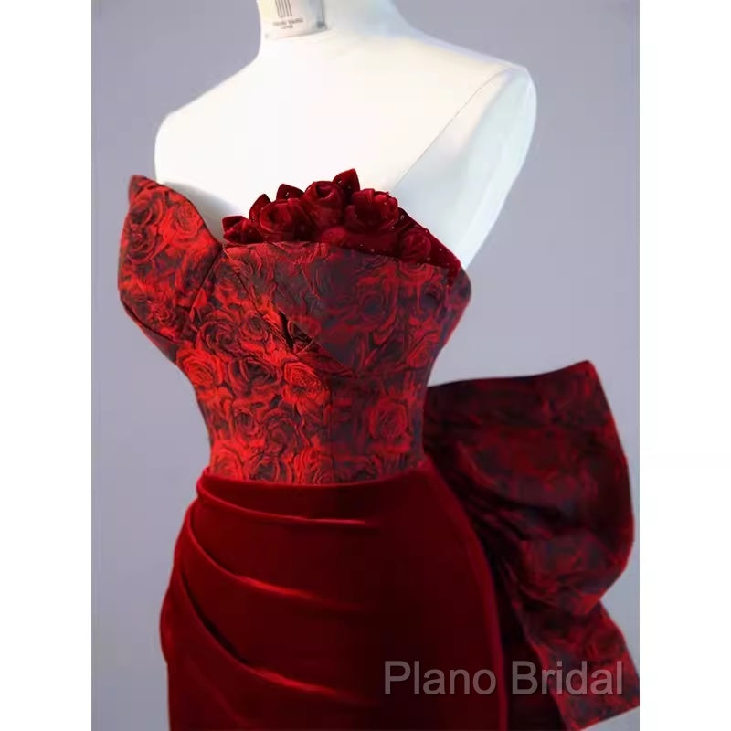 Sexy Sheath Long Senior Burgundy Velvet Formal Prom Dresses Formal Dresses Secondary image