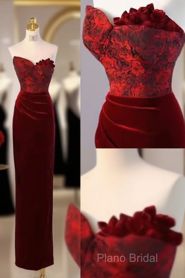 Sexy Sheath Long Senior Burgundy Velvet Formal Prom Dresses Formal Dresses Main image