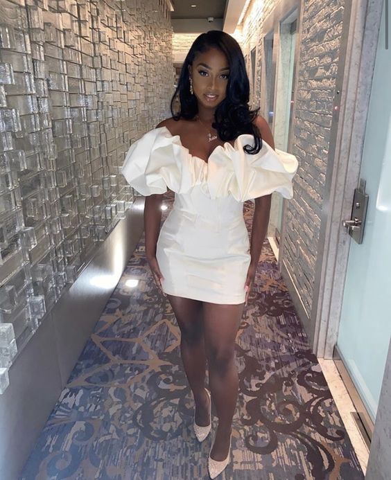 Sexy Sheath Off The Shoulder White Short Homecoming Dresses Main image