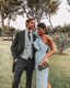 Sexy Sheath One Shoulder Light Sky Blue Long Formal Prom Dresses