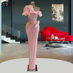 Sexy Sheath Strapless Pink Long Formal Prom Dresses Formal Evening Dresses With Beads