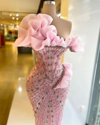 Sexy Sheath Strapless Pink Long Formal Prom Dresses Formal Evening Dresses With Beads