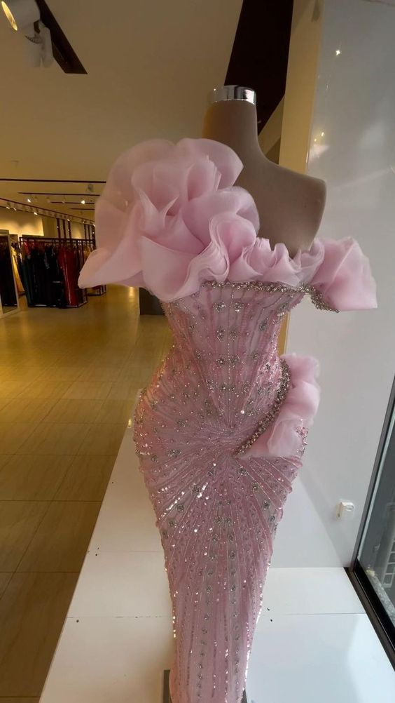 Sexy Sheath Strapless Pink Long Formal Prom Dresses Formal Evening Dresses With Beads