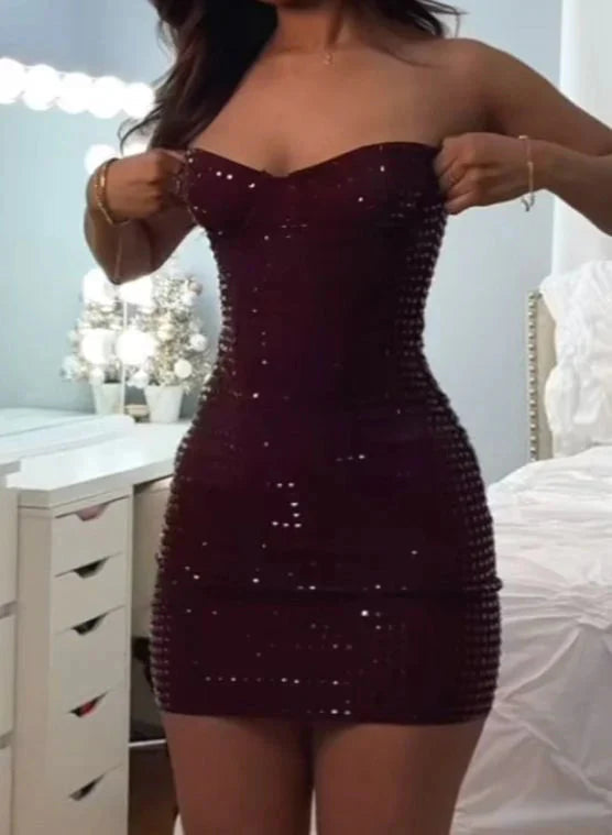 Sexy Sheath Sweetheart Burgundy Sequin Short Summer Birthday Dresses Hoco Dresses Birthday Outfit 18Th Birthday Mini Party Dresses