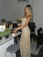 Sexy Sheath Sweetheart Sequin Floor Length Champagne Formal Evening Dresses Formal Prom Dresses
