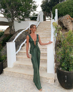 Sexy Sheath V Neckline Green Long Formal Prom Dresses