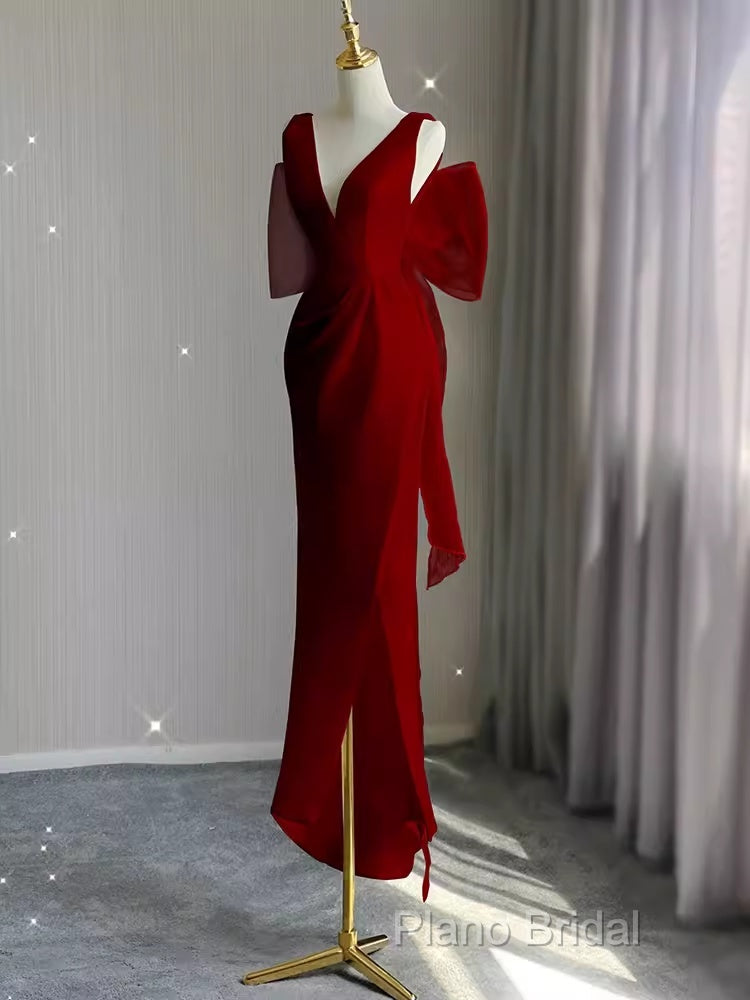 Sexy Sheath V Neckline Long Senior Red Formal Prom Dresses Formal Dresses Secondary image
