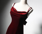 Elegant Burgundy Spaghetti Straps Velvet Mermaid Formal Prom Dresses Formal Evening Dresses