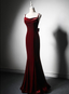 Elegant Burgundy Spaghetti Straps Velvet Mermaid Formal Prom Dresses Formal Evening Dresses