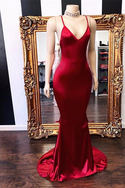 Sexy Spaghetti Straps V-Neck Mermaid Prom Dress Red Long Chiffon Main image