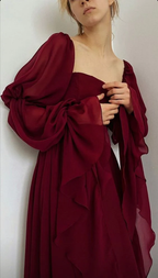Sexy Square Neckline Chiffon Long Formal Prom Dresses 21Th Birthday Outfit