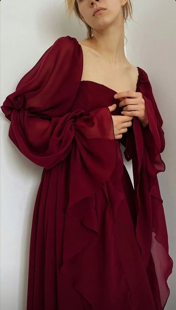 Sexy Square Neckline Chiffon Long Formal Prom Dresses 21Th Birthday Outfit
