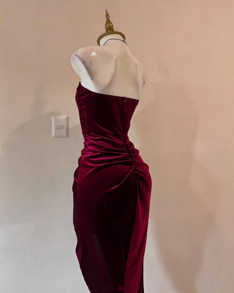 Sexy Strapless Slit Party Dresses Burgundy Birthday Dresses