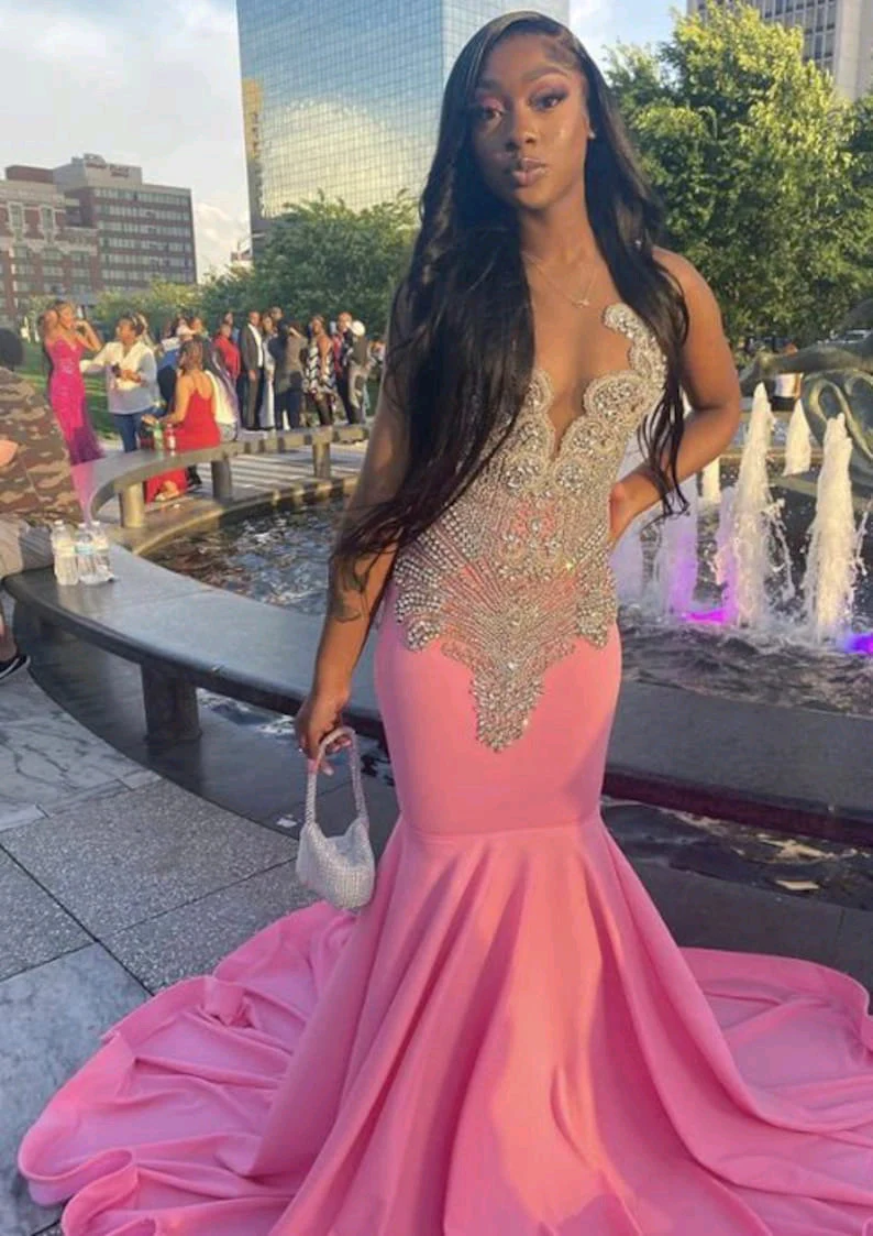 Pink Long Mermaid Formal Prom Dresses ,Elegant Formal Evening Dresses