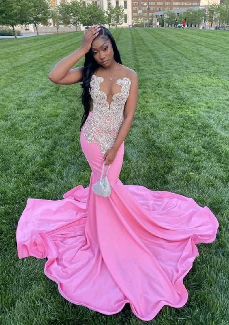 Pink Long Mermaid Formal Prom Dresses ,Elegant Formal Evening Dresses