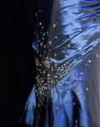 Sexy Sweetheart Sleeveless Mermaid Satin Long Navy Blue Formal Prom Dresses