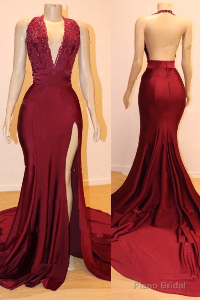 Sexy V-neck Chiffon Mermaid Prom Dress Sequins Long Backless With Split