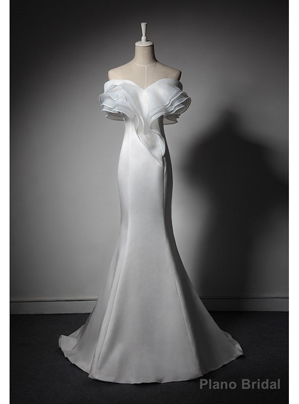 Sexy White Mermaid Satin Off the Shoulder Wedding Dress