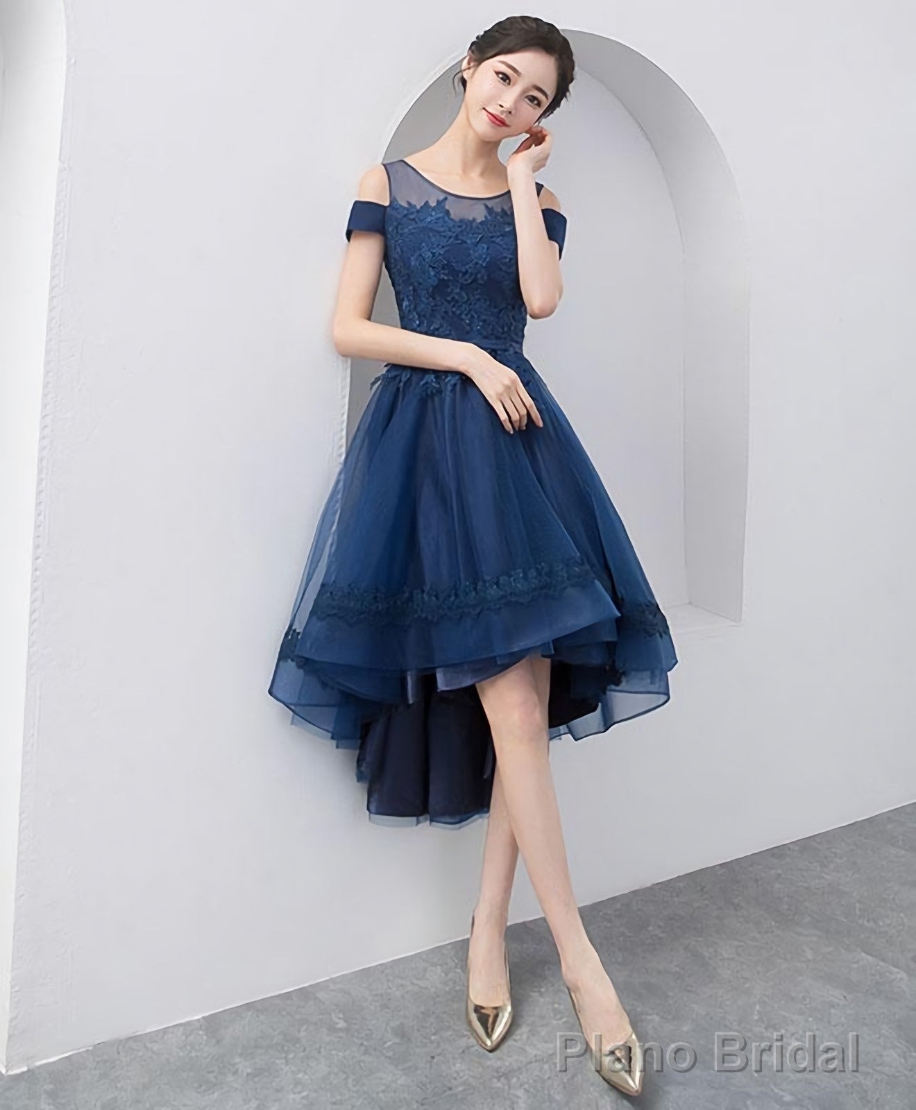 Dark Blue Lace Tulle Short Prom Dress Homecoming Dress Main image