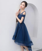 Dark Blue Lace Tulle Short Prom Dress Homecoming Dress