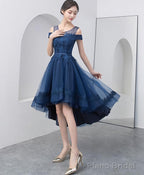 Dark Blue Lace Tulle Short Prom Dress Homecoming Dress