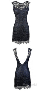 Sheath Bateau Backless Short Homecoming Navy Blue Lace Mother Of The Bride Dresses