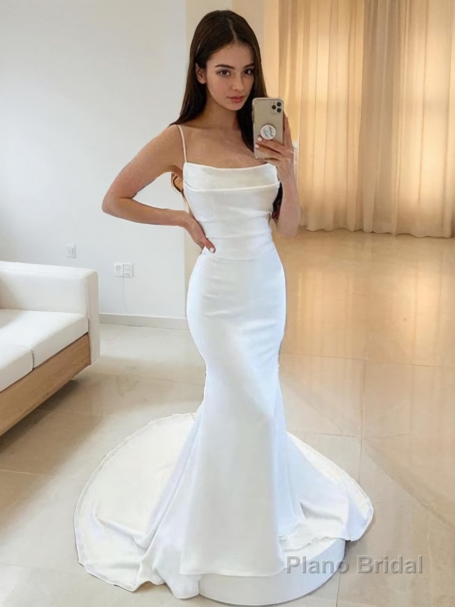 Sheath/Column Bateau Court Train Stretch Crepe Wedding Dresses Main image