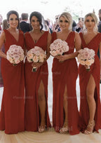 Sheath Column Cowl Neck Sleeveless Chiffon Bridesmaid Dresses With Pleated Split