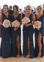 Sheath Column Cowl Neck Sleeveless Chiffon Bridesmaid Dresses With Pleated Split