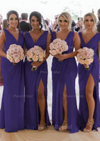 Sheath Column Cowl Neck Sleeveless Chiffon Bridesmaid Dresses With Pleated Split