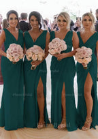 Sheath Column Cowl Neck Sleeveless Chiffon Bridesmaid Dresses With Pleated Split