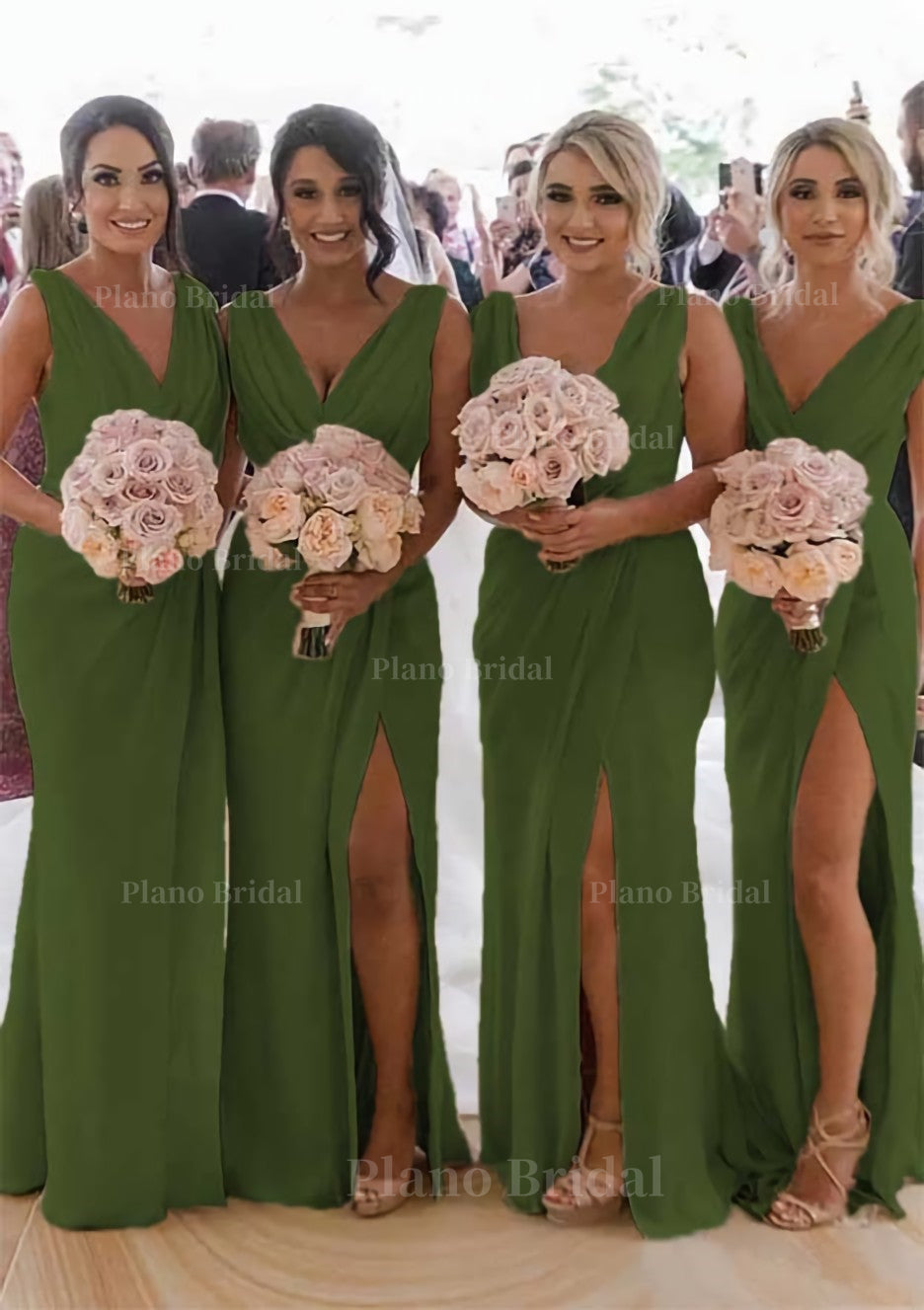 Sheath Column Cowl Neck Sleeveless Chiffon Bridesmaid Dresses With Pleated Split