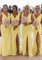 Sheath Column Cowl Neck Sleeveless Chiffon Bridesmaid Dresses With Pleated Split