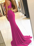 Sheath/Column Halter Sweep Train Jersey Prom Dresses With Leg Slit