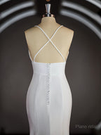 Sheath/Column Halter Sweep Train Stretch Crepe Wedding Dresses with Leg Slit