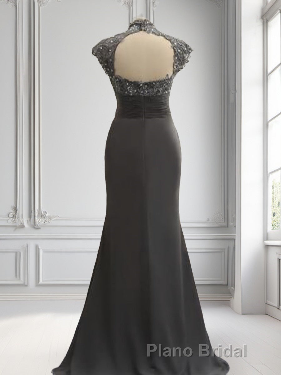Sheath/Column High Neck Sweep Train Chiffon Mother of the Bride Dresses With Lace Secondary image