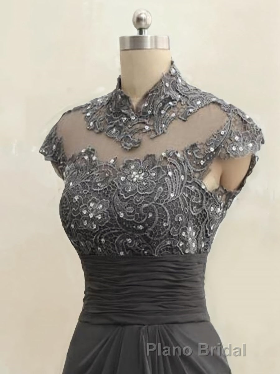 Sheath/Column High Neck Sweep Train Chiffon Mother of the Bride Dresses With Lace