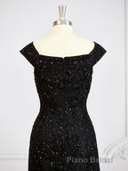 Sheath/Column Off-the-Shoulder Floor-Length Tulle Mother of the Bride Dresses With Beading