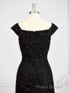 Sheath/Column Off-the-Shoulder Floor-Length Tulle Mother of the Bride Dresses With Beading