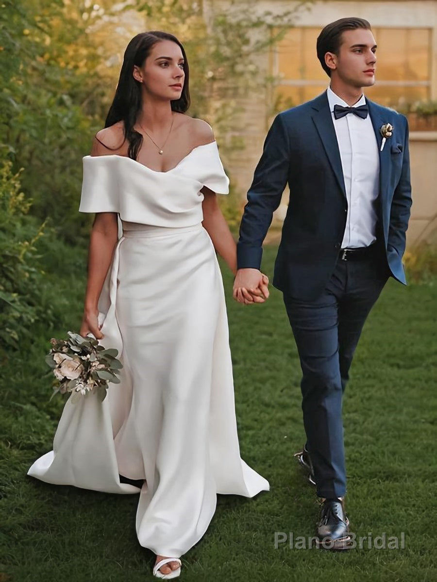 Sheath/Column Off-the-Shoulder Sweep Train Charmeuse Wedding Dresses Main image