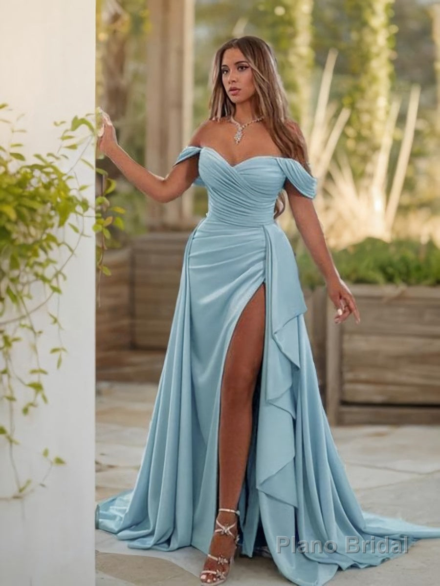 Sheath/Column Off-the-Shoulder Sweep Train Jersey Prom Dresses With Leg Slit Main image