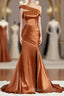 Sheath/Column Off-the-Shoulder Sweep Train Silk like Satin Bridesmaid Dresses with Leg Slit