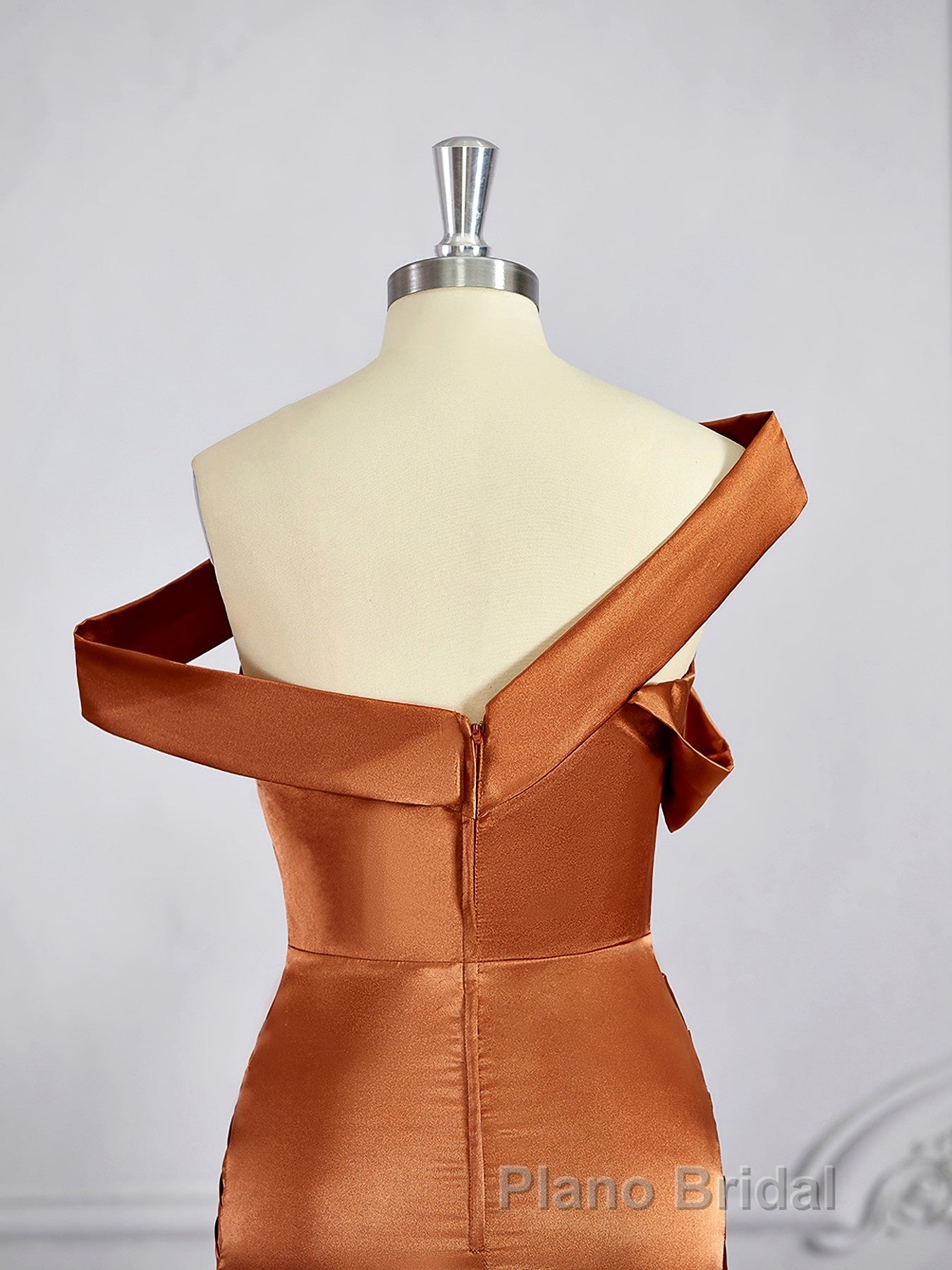 Sheath/Column Off-the-Shoulder Sweep Train Silk like Satin Bridesmaid Dresses with Leg Slit